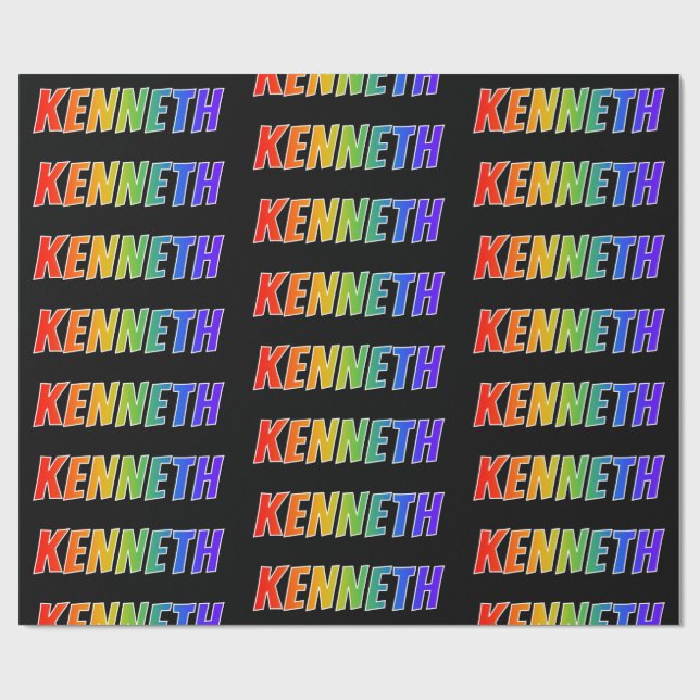 Rainbow First Name "KENNETH"; Fun & Colourful Wrapping Paper (Flat)