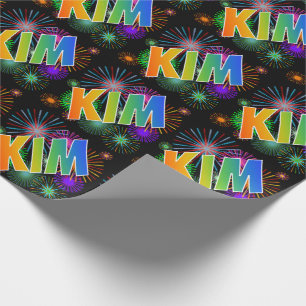 Rainbow First Name "KIM" + Fireworks Wrapping Paper