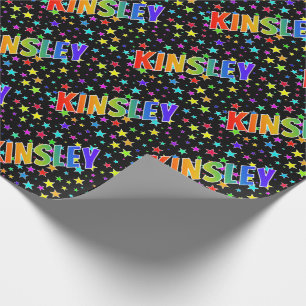 Rainbow First Name "KINSLEY" + Stars Wrapping Paper