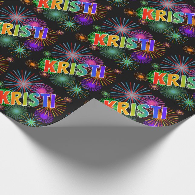 Rainbow First Name "KRISTI" + Fireworks Wrapping Paper (Corner)