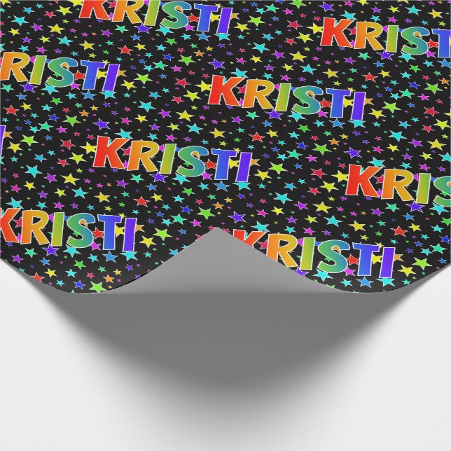 Rainbow First Name "KRISTI" + Stars Wrapping Paper (Corner)