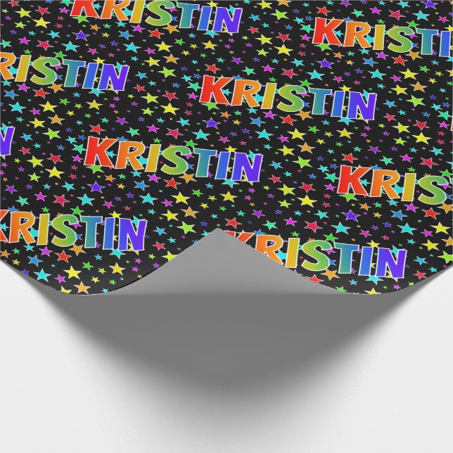 Rainbow First Name "KRISTIN" + Stars Wrapping Paper (Corner)
