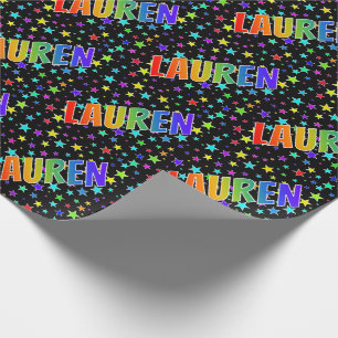 Rainbow First Name "LAUREN" + Stars Wrapping Paper