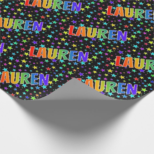 Rainbow First Name "LAUREN" + Stars Wrapping Paper (Corner)