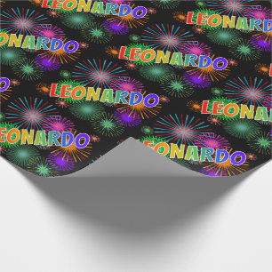 Rainbow First Name "LEONARDO" + Fireworks Wrapping Paper