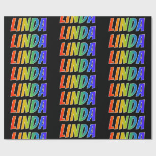 Rainbow First Name "LINDA"; Fun & Colourful Wrapping Paper