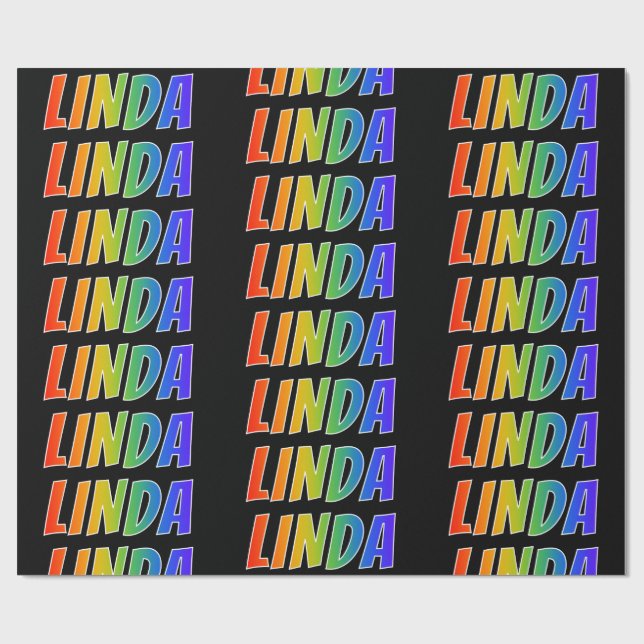 Rainbow First Name "LINDA"; Fun & Colourful Wrapping Paper (Flat)