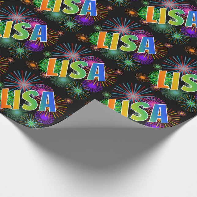 Rainbow First Name "LISA" + Fireworks Wrapping Paper (Corner)