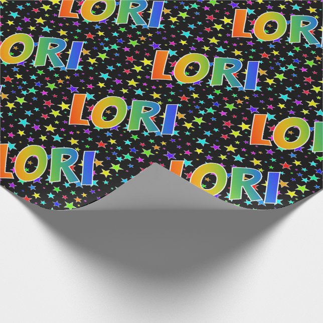 Rainbow First Name "LORI" + Stars Wrapping Paper (Corner)