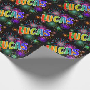 Rainbow First Name "LUCAS" + Fireworks Wrapping Paper