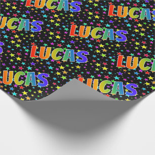 Rainbow First Name "LUCAS" + Stars Wrapping Paper