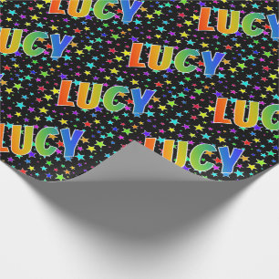 Rainbow First Name "LUCY" + Stars Wrapping Paper