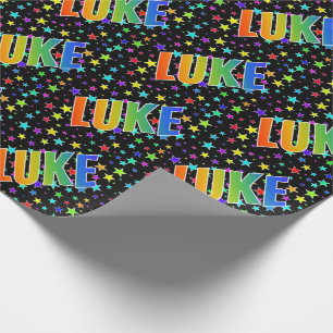 Rainbow First Name "LUKE" + Stars Wrapping Paper