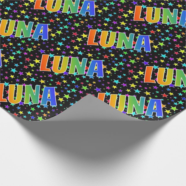 Rainbow First Name "LUNA" + Stars Wrapping Paper (Corner)
