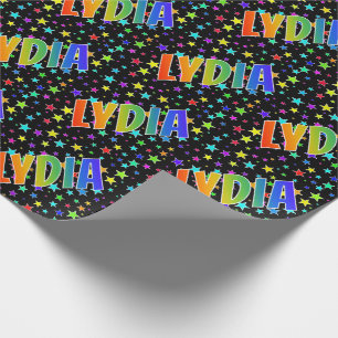Rainbow First Name "LYDIA" + Stars Wrapping Paper
