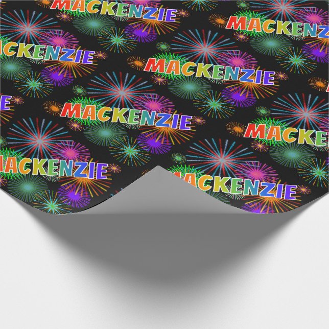 Rainbow First Name "MACKENZIE" + Fireworks Wrapping Paper (Corner)