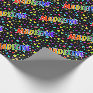 Rainbow First Name "MADELINE" + Stars Wrapping Paper