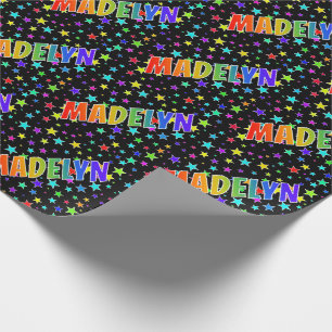 Rainbow First Name "MADELYN" + Stars Wrapping Paper