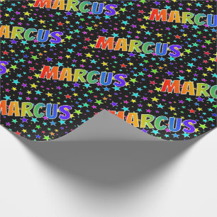 Rainbow First Name "MARCUS" + Stars Wrapping Paper