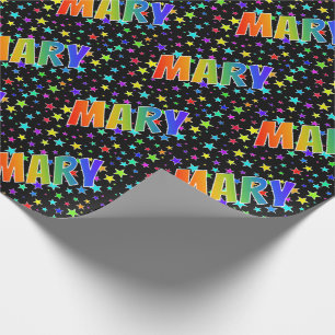 Rainbow First Name "MARY" + Stars Wrapping Paper