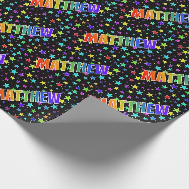 Rainbow First Name "MATTHEW" + Stars Wrapping Paper (Corner)