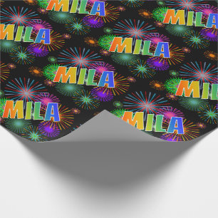 Rainbow First Name "MILA" + Fireworks Wrapping Paper