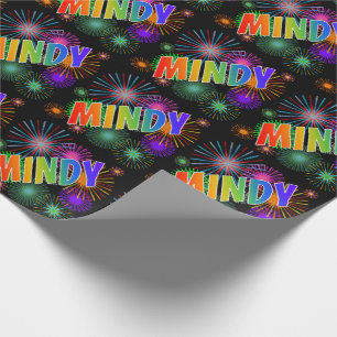 Rainbow First Name "MINDY" + Fireworks Wrapping Paper