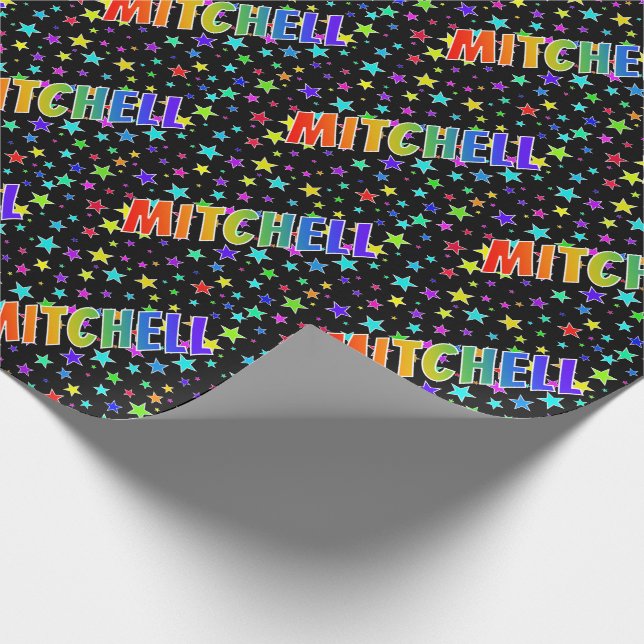 Rainbow First Name "MITCHELL" + Stars Wrapping Paper (Corner)