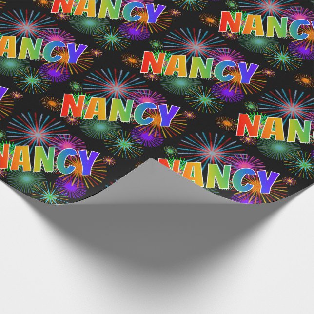 Rainbow First Name "NANCY" + Fireworks Wrapping Paper (Corner)