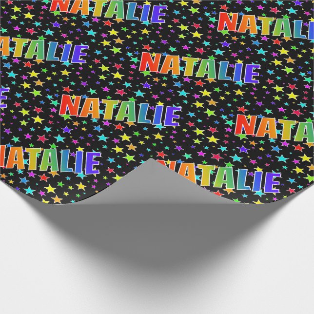 Rainbow First Name "NATALIE" + Stars Wrapping Paper (Corner)