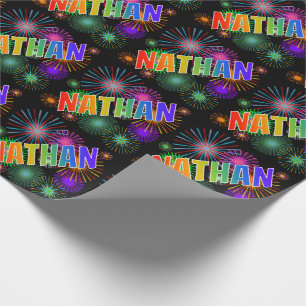 Rainbow First Name "NATHAN" + Fireworks Wrapping Paper