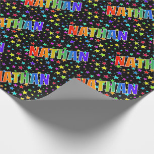 Rainbow First Name "NATHAN" + Stars Wrapping Paper