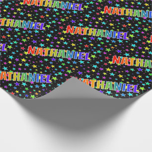 Rainbow First Name "NATHANIEL" + Stars Wrapping Paper