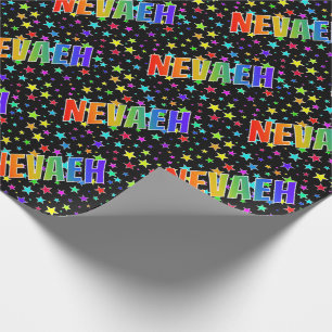 Rainbow First Name "NEVAEH" + Stars Wrapping Paper