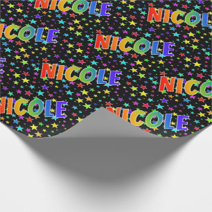 Rainbow First Name "NICOLE" + Stars Wrapping Paper