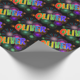 Rainbow First Name "OLIVER" + Fireworks Wrapping Paper