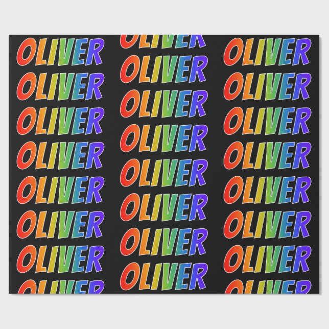 Rainbow First Name "OLIVER"; Fun & Colourful Wrapping Paper (Flat)