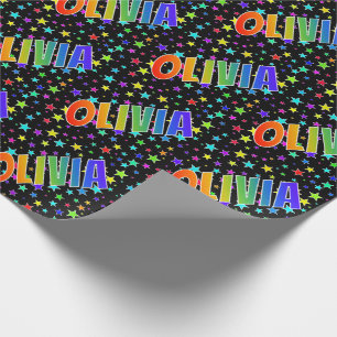 Rainbow First Name "OLIVIA" + Stars Wrapping Paper