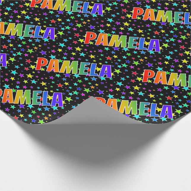 Rainbow First Name "PAMELA" + Stars Wrapping Paper (Corner)