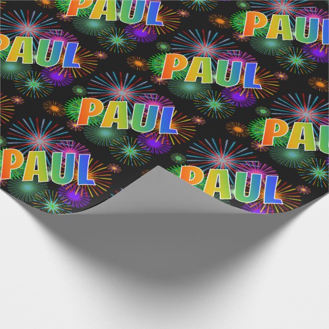 Rainbow First Name "PAUL" + Fireworks Wrapping Paper (Corner)