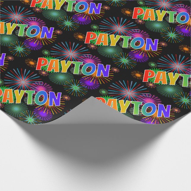 Rainbow First Name "PAYTON" + Fireworks Wrapping Paper (Corner)