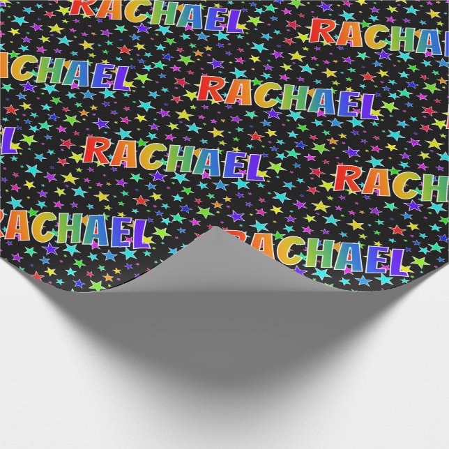 Rainbow First Name "RACHAEL" + Stars Wrapping Paper (Corner)