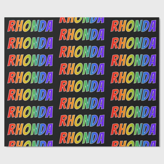 Rainbow First Name "RHONDA"; Fun & Colourful Wrapping Paper (Flat)