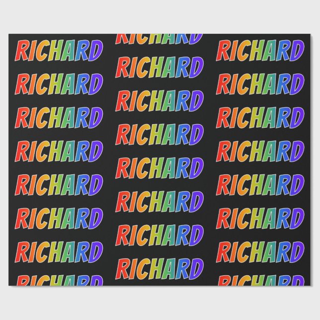 Rainbow First Name "RICHARD"; Fun & Colourful Wrapping Paper (Flat)