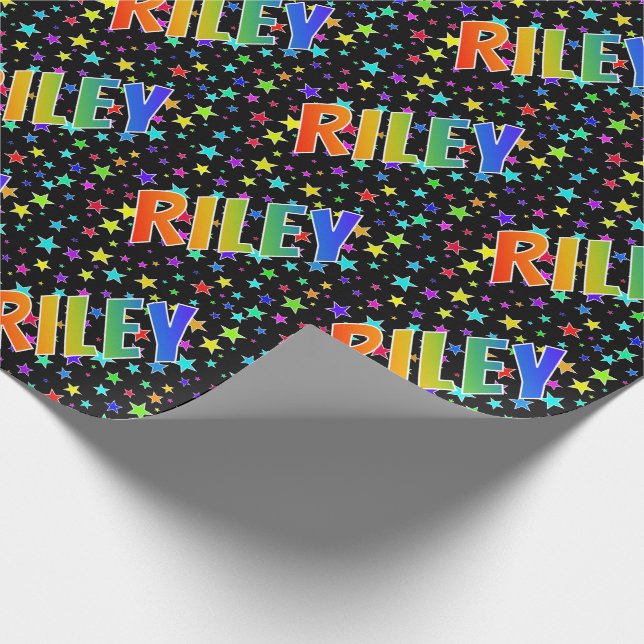 Rainbow First Name "RILEY" + Stars Wrapping Paper (Corner)