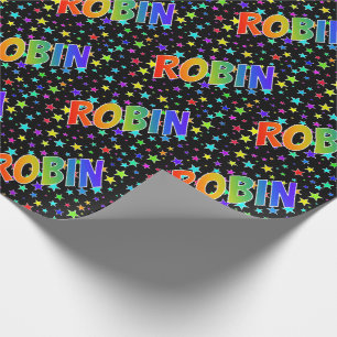 Rainbow First Name "ROBIN" + Stars Wrapping Paper