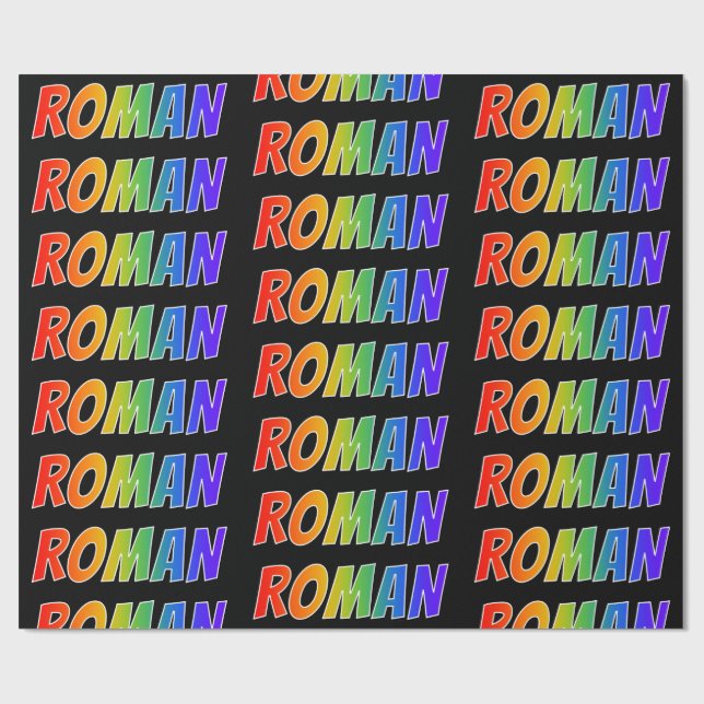 Rainbow First Name "ROMAN"; Fun & Colourful Wrapping Paper (Flat)