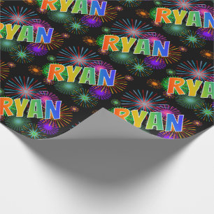 Rainbow First Name "RYAN" + Fireworks Wrapping Paper
