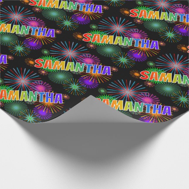 Rainbow First Name "SAMANTHA" + Fireworks Wrapping Paper (Corner)
