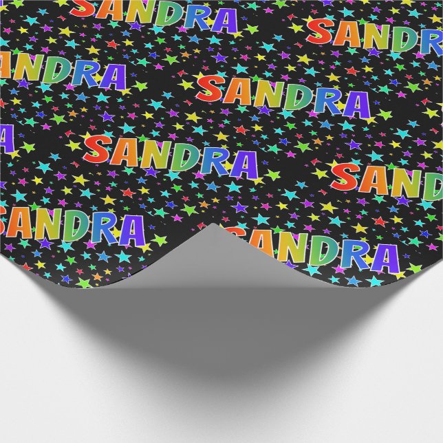 Rainbow First Name "SANDRA" + Stars Wrapping Paper (Corner)